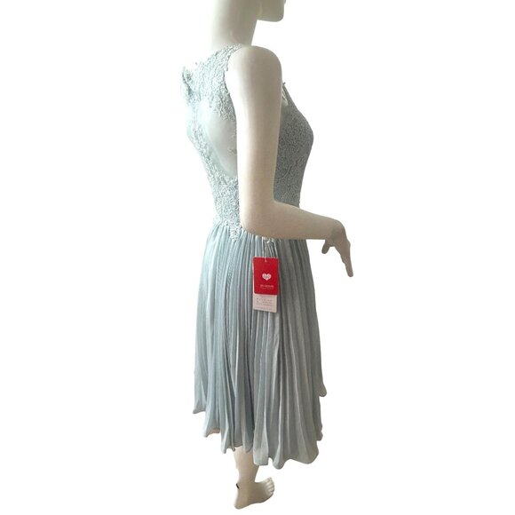 JJ’s House Cocktail Dress 4 Blue Green Lace Chiffon Pleats Sleeveless Party NWT - Picture 4 of 16